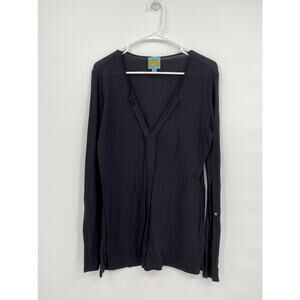 C&C California V-Neck Long Sleeve Pullover Top Black Size Small